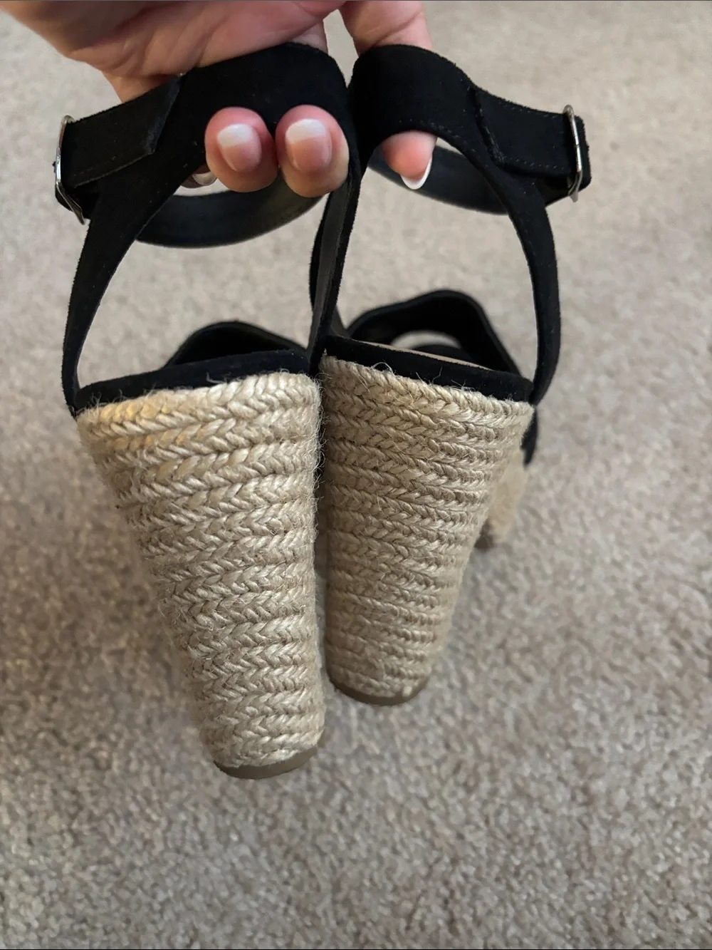 Sun and Stone-Black Platform Espadrille Sandals with Ankle Strap size 6